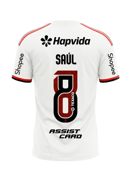 Camisa Flamengo Jogo 1 Branco Adidas 2026 – Com Kit Patrocínio – Saúl 8