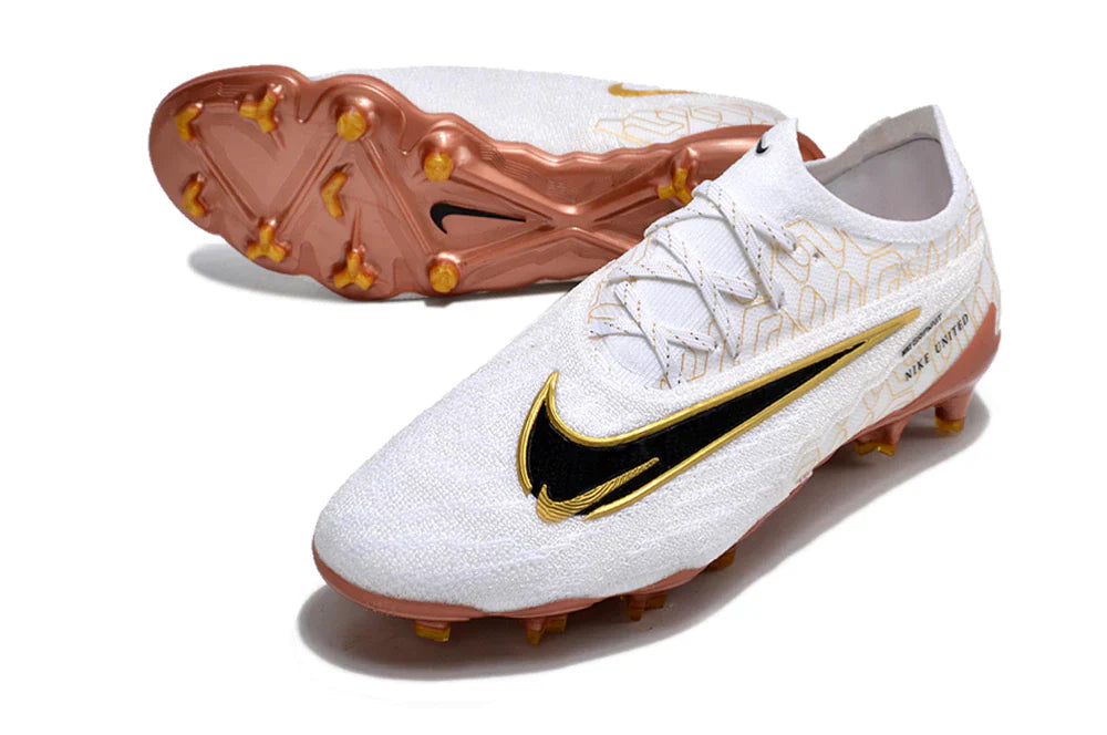 Chuteira Campo Nike Phantom Gx Elite Fg Branca e Dourada United Golden Pack